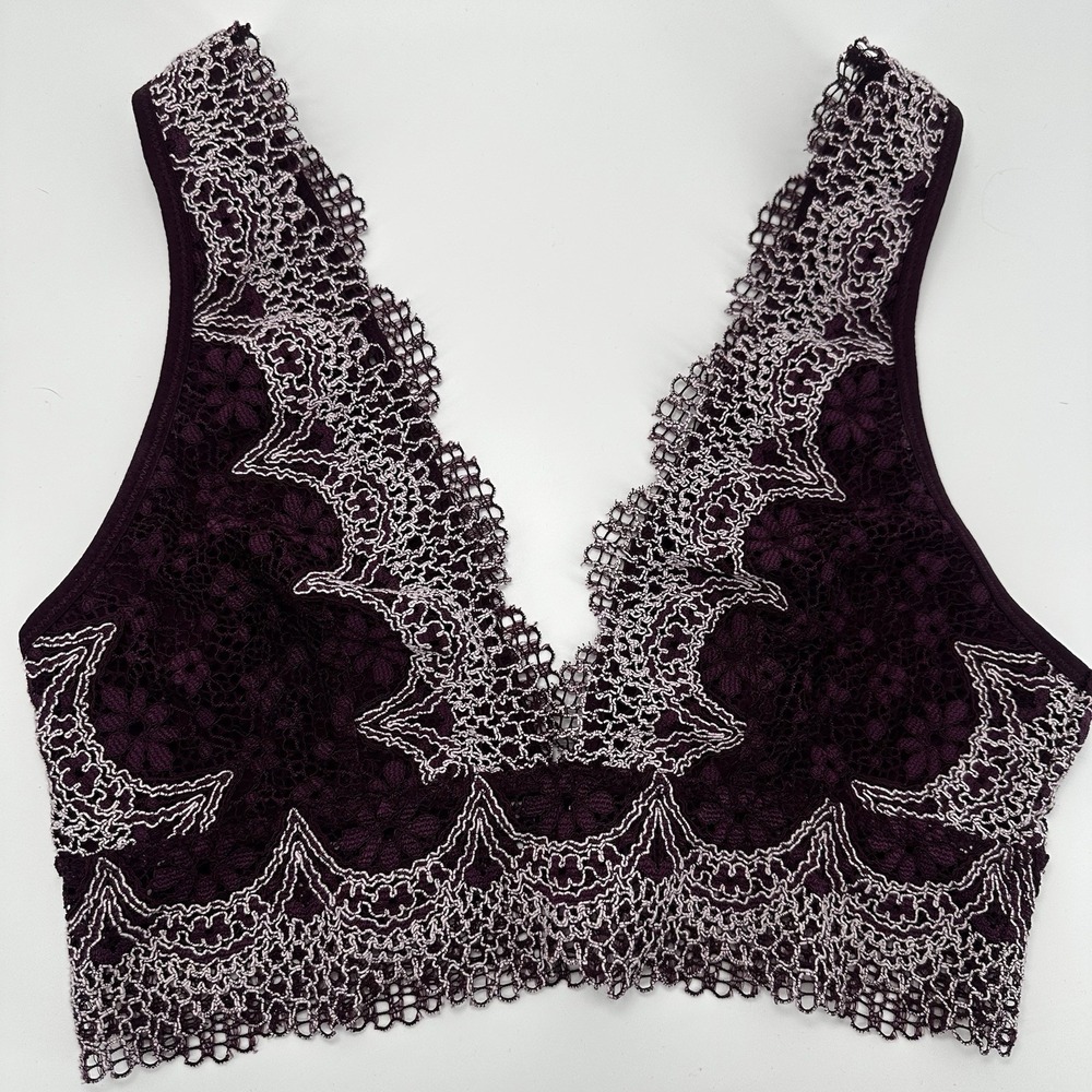 Victoria Secret Bralette Wine Plum Purple Lace Scalloped Embroidery Small Womens